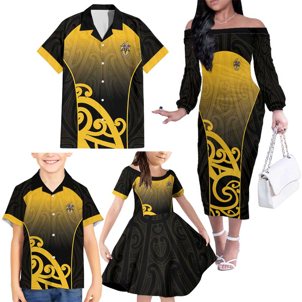 Custom Motueka High School Family Matching Off The Shoulder Long Sleeve Dress and Hawaiian Shirt Maori Koru Pattern LT05 - Polynesian Pride