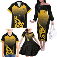 Custom Motueka High School Family Matching Off The Shoulder Long Sleeve Dress and Hawaiian Shirt Maori Koru Pattern LT05 - Polynesian Pride