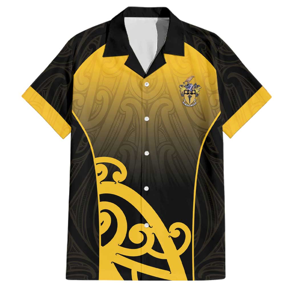 Custom Motueka High School Family Matching Off The Shoulder Long Sleeve Dress and Hawaiian Shirt Maori Koru Pattern LT05 Dad's Shirt - Short Sleeve Black - Polynesian Pride