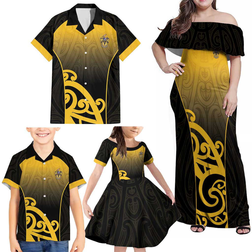 Custom Motueka High School Family Matching Off Shoulder Maxi Dress and Hawaiian Shirt Maori Koru Pattern LT05 - Polynesian Pride