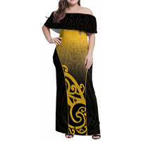 Custom Motueka High School Family Matching Off Shoulder Maxi Dress and Hawaiian Shirt Maori Koru Pattern LT05 Mom's Dress Black - Polynesian Pride