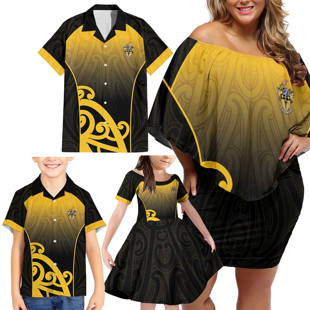 Custom Motueka High School Family Matching Off Shoulder Short Dress and Hawaiian Shirt Maori Koru Pattern LT05 - Polynesian Pride