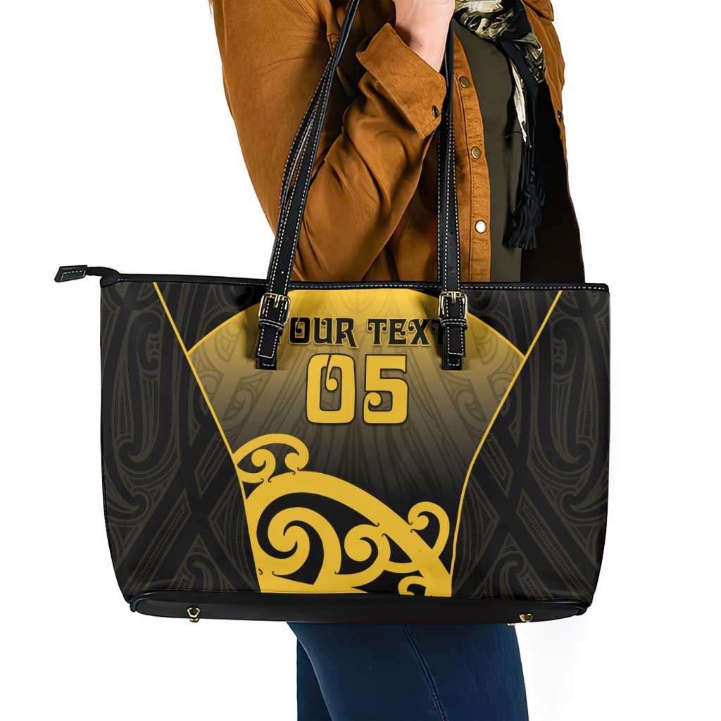 Custom Motueka High School Leather Tote Bag Maori Koru Pattern
