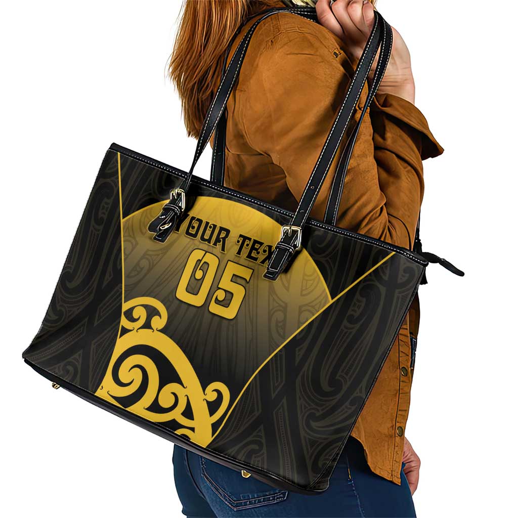 Custom Motueka High School Leather Tote Bag Maori Koru Pattern