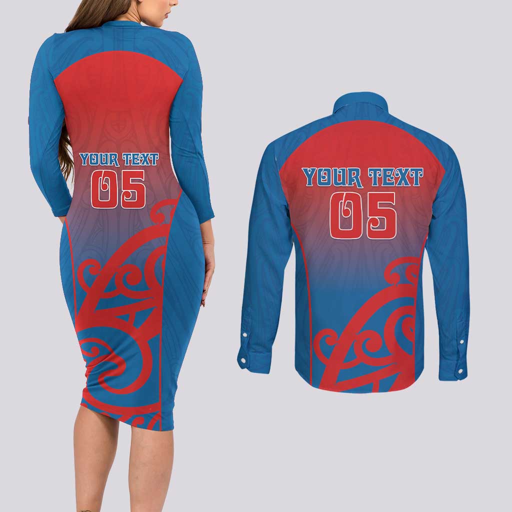 Custom St Joseph's Maori Girls' College Couples Matching Long Sleeve Bodycon Dress and Long Sleeve Button Shirt Maori Koru Pattern LT05 - Polynesian Pride