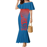 Custom St Joseph's Maori Girls' College Family Matching Mermaid Dress and Hawaiian Shirt Maori Koru Pattern LT05 Mom's Dress Blue - Polynesian Pride