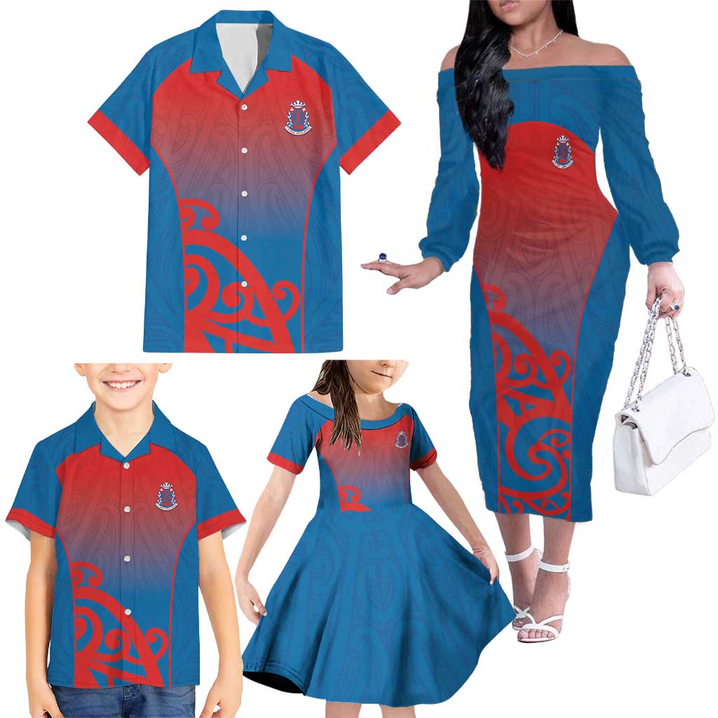 Custom St Joseph's Maori Girls' College Family Matching Off The Shoulder Long Sleeve Dress and Hawaiian Shirt Maori Koru Pattern LT05 - Polynesian Pride