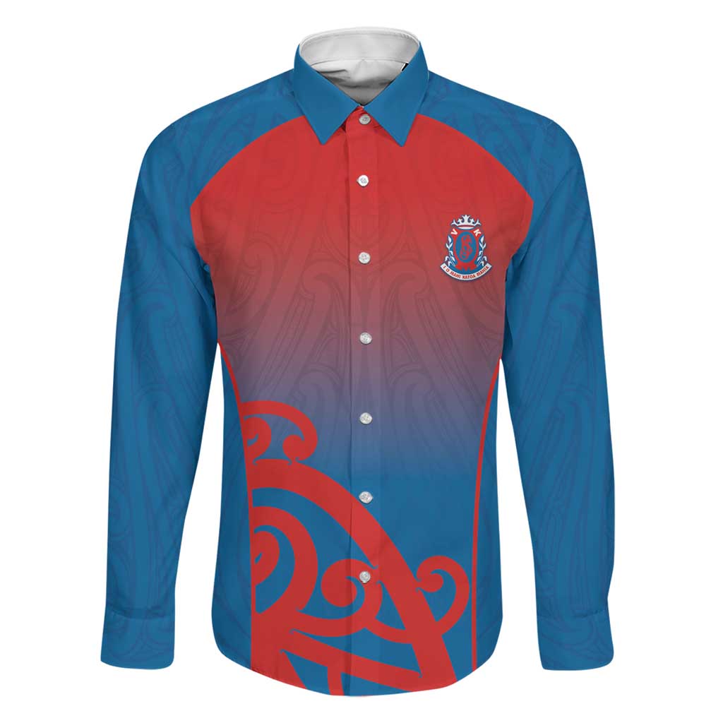Custom St Joseph's Maori Girls' College Family Matching Summer Maxi Dress and Hawaiian Shirt Maori Koru Pattern LT05 Dad's Shirt - Long Sleeve Blue - Polynesian Pride