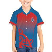 Custom St Joseph's Maori Girls' College Family Matching Summer Maxi Dress and Hawaiian Shirt Maori Koru Pattern LT05 Son's Shirt Blue - Polynesian Pride