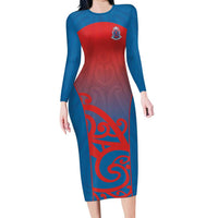 Custom St Joseph's Maori Girls' College Long Sleeve Bodycon Dress Maori Koru Pattern