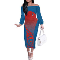 Custom St Joseph's Maori Girls' College Off The Shoulder Long Sleeve Dress Maori Koru Pattern