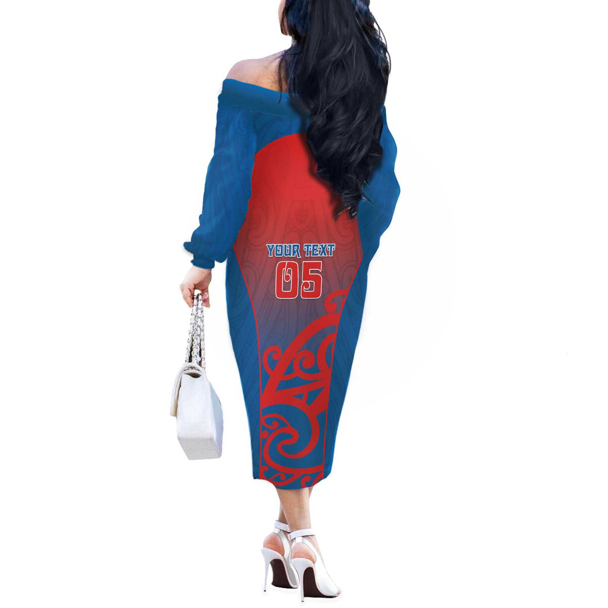 Custom St Joseph's Maori Girls' College Off The Shoulder Long Sleeve Dress Maori Koru Pattern