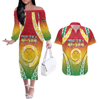 Personalised Vanuatu Couples Matching Off The Shoulder Long Sleeve Dress and Hawaiian Shirt Proud To Be A Ni-Van With Tribal Pattern LT05 Reggae - Polynesian Pride
