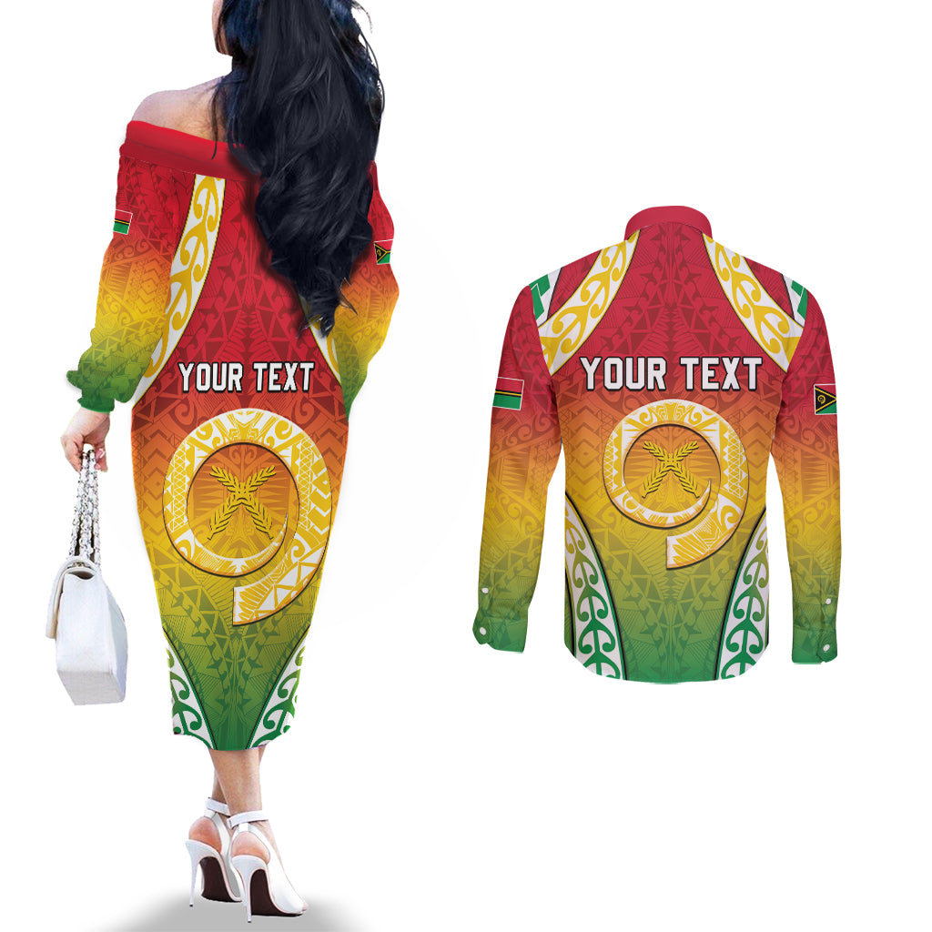Personalised Vanuatu Couples Matching Off The Shoulder Long Sleeve Dress and Long Sleeve Button Shirt Proud To Be A Ni-Van With Tribal Pattern LT05 - Polynesian Pride