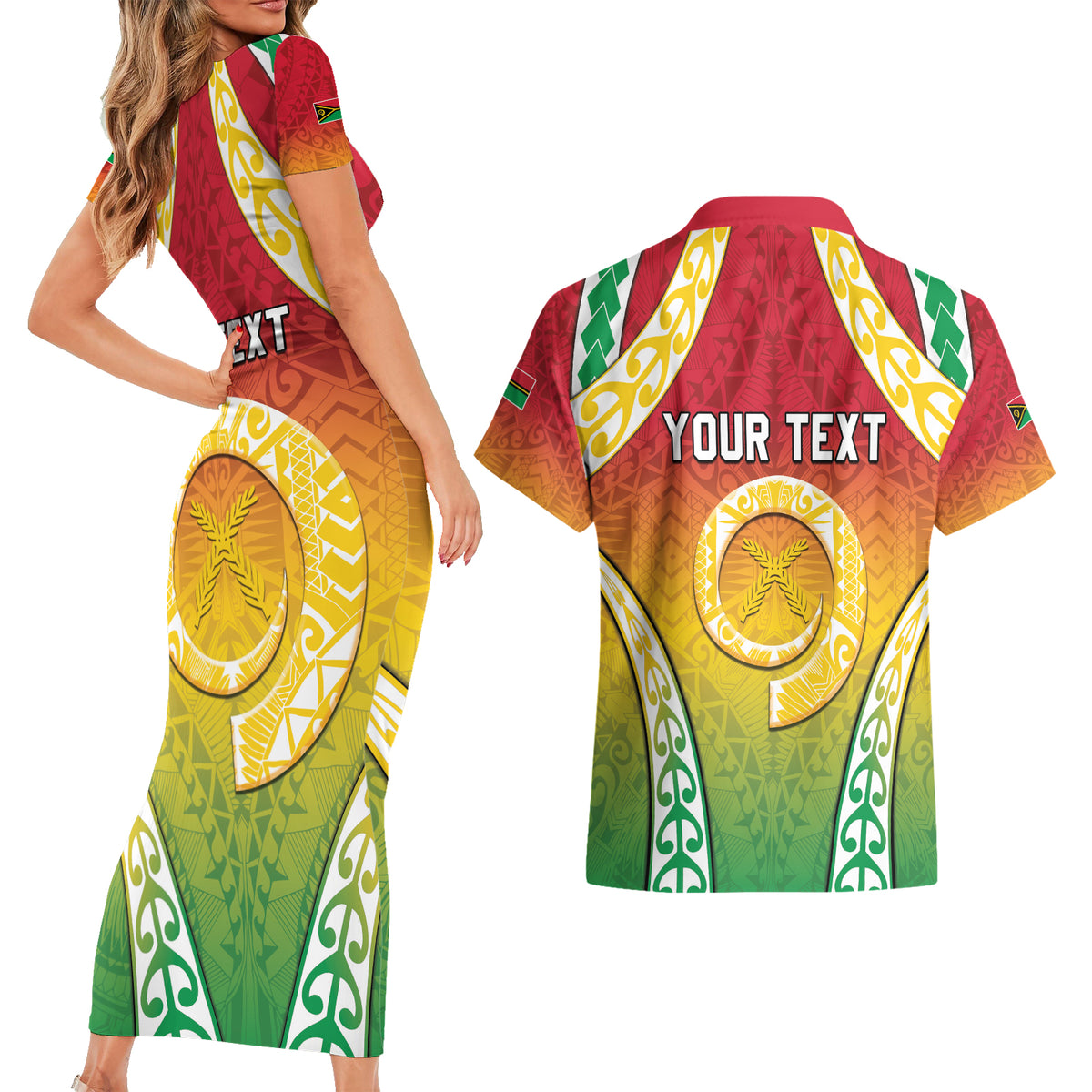 Personalised Vanuatu Couples Matching Short Sleeve Bodycon Dress and Hawaiian Shirt Proud To Be A Ni-Van With Tribal Pattern LT05 - Polynesian Pride