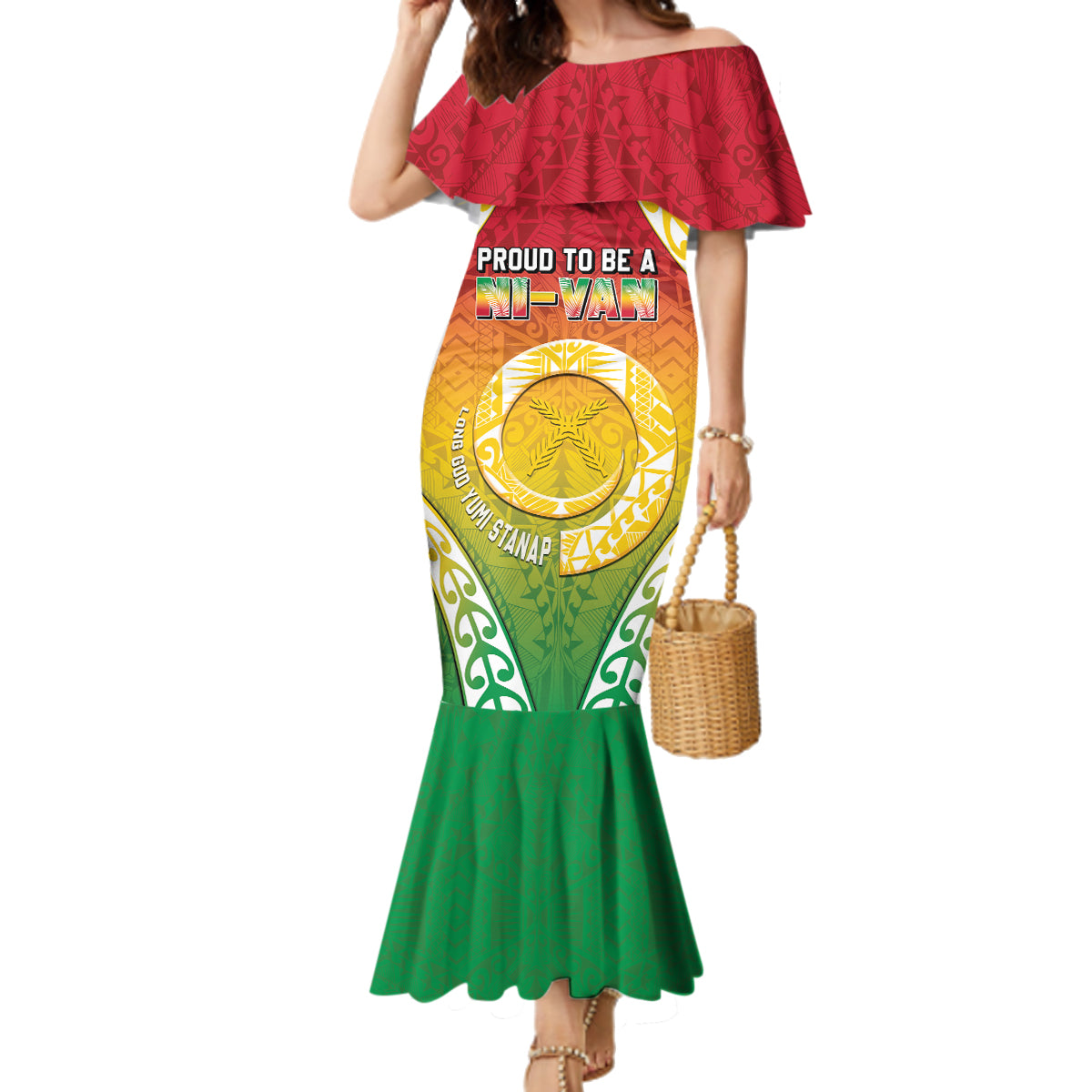 Personalised Vanuatu Family Matching Mermaid Dress and Hawaiian Shirt Proud To Be A Ni-Van With Tribal Pattern LT05 Mom's Dress Reggae - Polynesian Pride