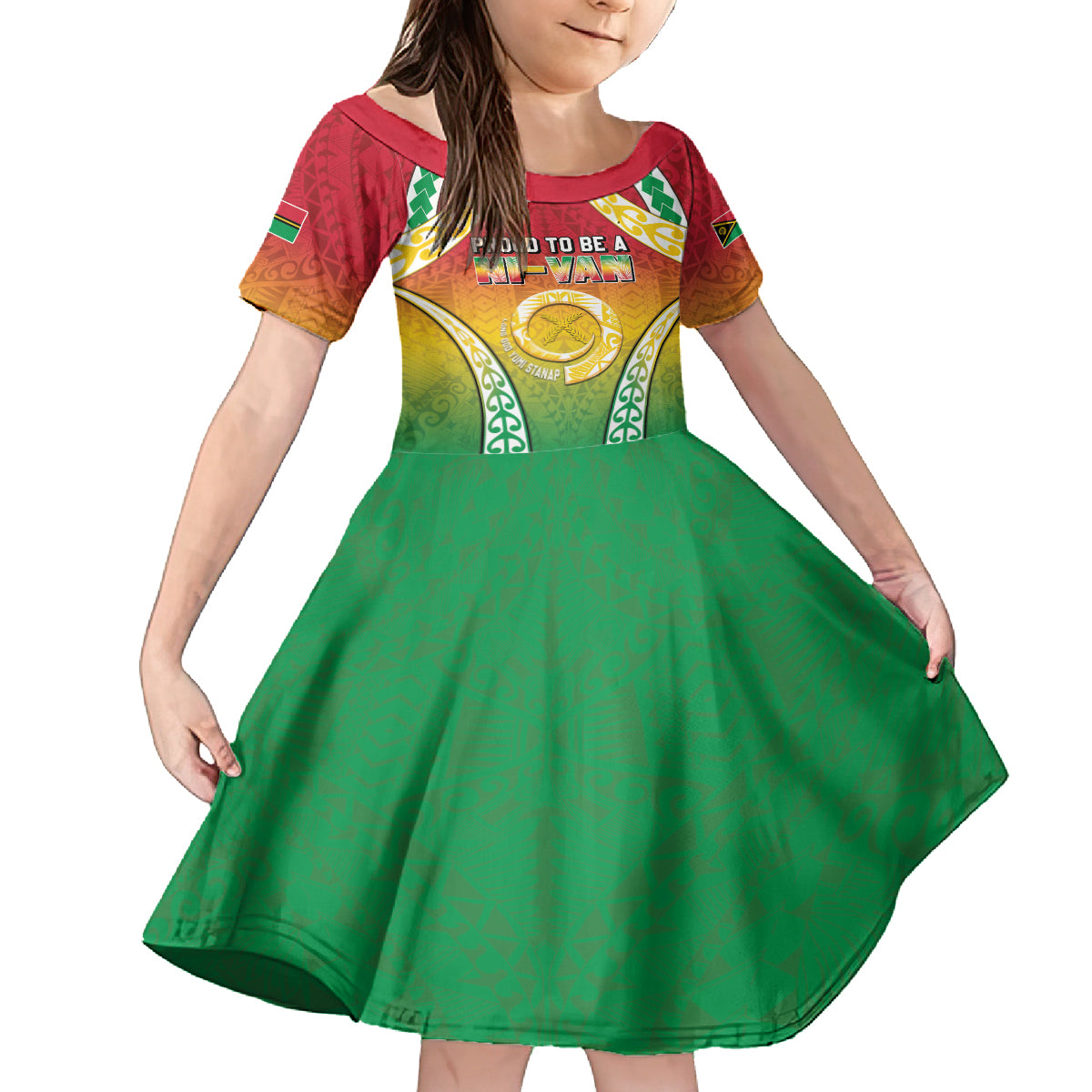 Personalised Vanuatu Family Matching Off The Shoulder Long Sleeve Dress and Hawaiian Shirt Proud To Be A Ni-Van With Tribal Pattern LT05 Daughter's Dress Reggae - Polynesian Pride