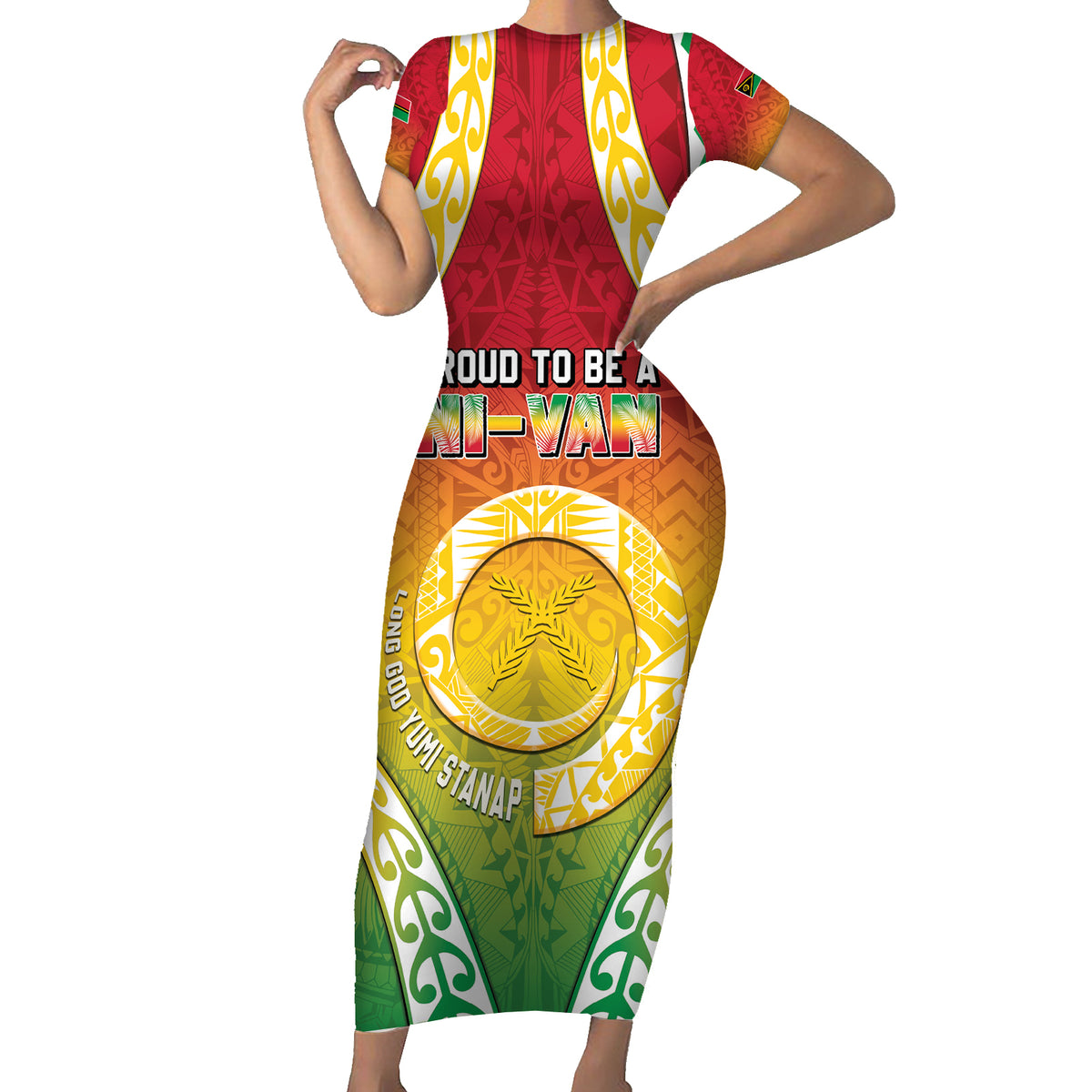 Personalised Vanuatu Family Matching Short Sleeve Bodycon Dress and Hawaiian Shirt Proud To Be A Ni-Van With Tribal Pattern LT05 Mom's Dress Reggae - Polynesian Pride