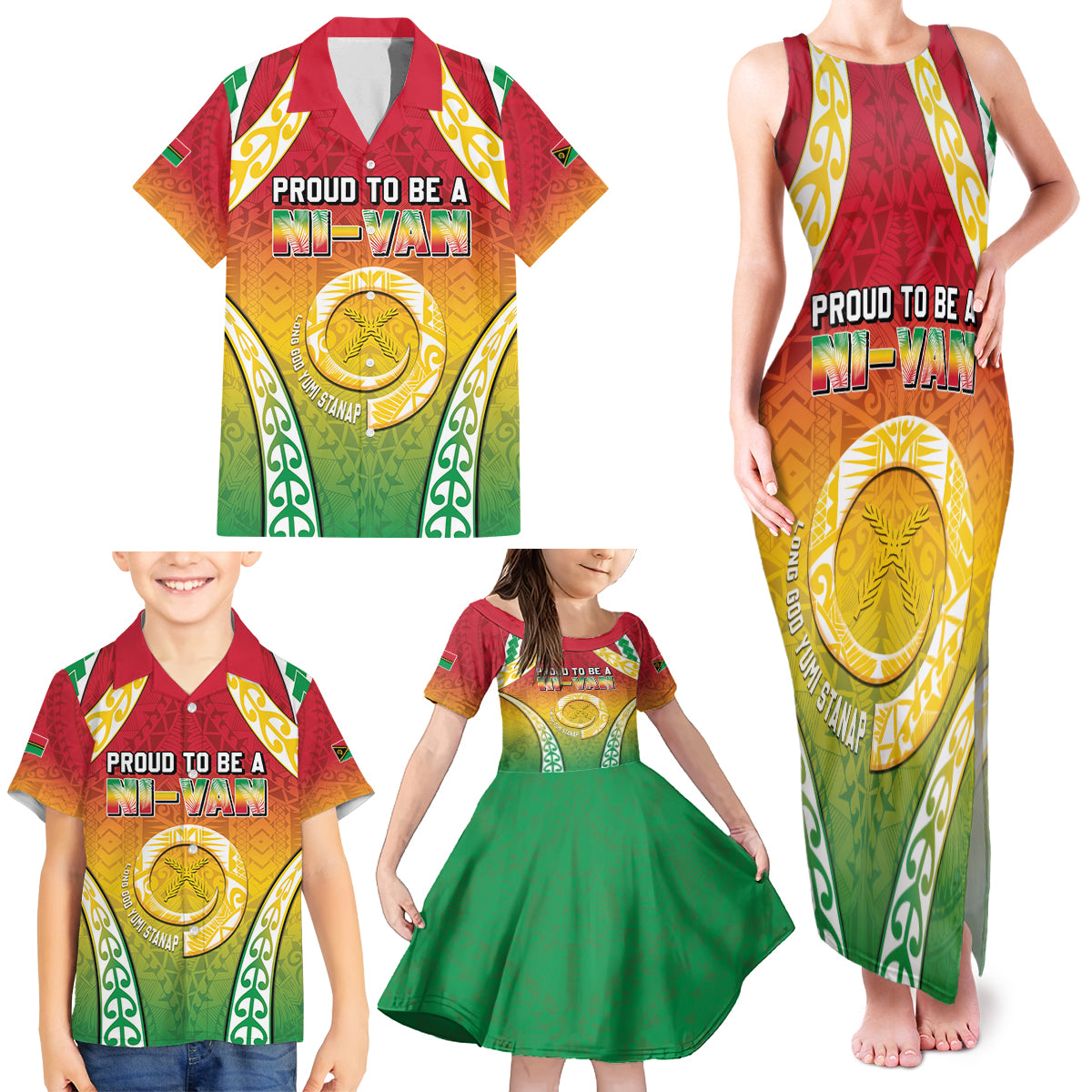 Personalised Vanuatu Family Matching Tank Maxi Dress and Hawaiian Shirt Proud To Be A Ni-Van With Tribal Pattern LT05 - Polynesian Pride