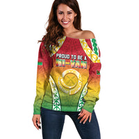 Personalised Vanuatu Off Shoulder Sweater Proud To Be A Ni-Van With Tribal Pattern LT05 Women Reggae - Polynesian Pride