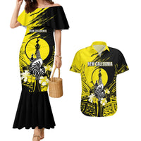 Personalised New Caledonia Day Couples Matching Mermaid Dress and Hawaiian Shirt Kanaky Flag Coat Of Arms Polynesian Pattern LT05 Yellow - Polynesian Pride