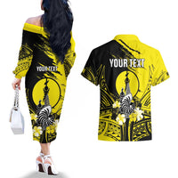 Personalised New Caledonia Day Couples Matching Off The Shoulder Long Sleeve Dress and Hawaiian Shirt Kanaky Flag Coat Of Arms Polynesian Pattern LT05 - Polynesian Pride