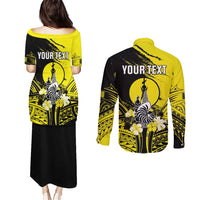 Personalised New Caledonia Day Couples Matching Puletasi and Long Sleeve Button Shirt Kanaky Flag Coat Of Arms Polynesian Pattern LT05 - Polynesian Pride