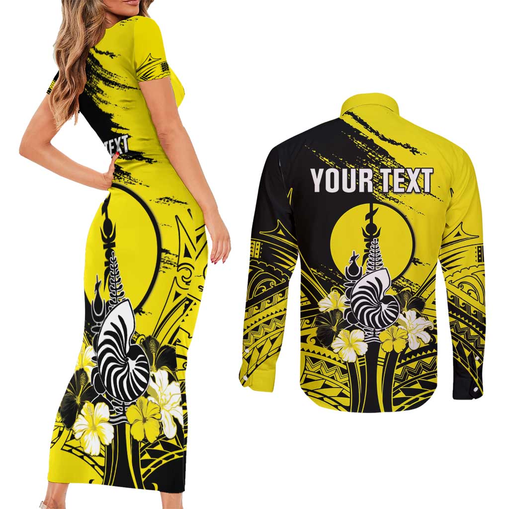 Personalised New Caledonia Day Couples Matching Short Sleeve Bodycon Dress and Long Sleeve Button Shirt Kanaky Flag Coat Of Arms Polynesian Pattern LT05 - Polynesian Pride