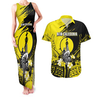 Personalised New Caledonia Day Couples Matching Tank Maxi Dress and Hawaiian Shirt Kanaky Flag Coat Of Arms Polynesian Pattern LT05 Yellow - Polynesian Pride