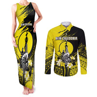 Personalised New Caledonia Day Couples Matching Tank Maxi Dress and Long Sleeve Button Shirt Kanaky Flag Coat Of Arms Polynesian Pattern LT05 Yellow - Polynesian Pride