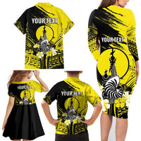 Personalised New Caledonia Day Family Matching Long Sleeve Bodycon Dress and Hawaiian Shirt Kanaky Flag Coat Of Arms Polynesian Pattern LT05 - Polynesian Pride