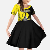 Personalised New Caledonia Day Family Matching Mermaid Dress and Hawaiian Shirt Kanaky Flag Coat Of Arms Polynesian Pattern LT05 Daughter's Dress Yellow - Polynesian Pride