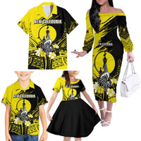 Personalised New Caledonia Day Family Matching Off The Shoulder Long Sleeve Dress and Hawaiian Shirt Kanaky Flag Coat Of Arms Polynesian Pattern LT05 - Polynesian Pride