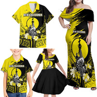 Personalised New Caledonia Day Family Matching Off Shoulder Maxi Dress and Hawaiian Shirt Kanaky Flag Coat Of Arms Polynesian Pattern LT05 - Polynesian Pride