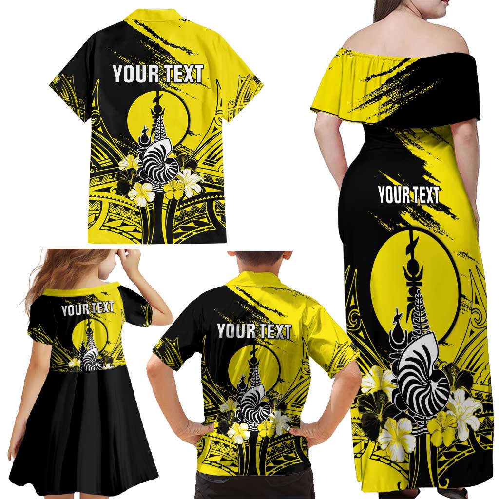 Personalised New Caledonia Day Family Matching Off Shoulder Maxi Dress and Hawaiian Shirt Kanaky Flag Coat Of Arms Polynesian Pattern LT05 - Polynesian Pride
