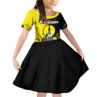 Personalised New Caledonia Day Family Matching Off Shoulder Short Dress and Hawaiian Shirt Kanaky Flag Coat Of Arms Polynesian Pattern LT05 Daughter's Dress Yellow - Polynesian Pride