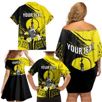 Personalised New Caledonia Day Family Matching Off Shoulder Short Dress and Hawaiian Shirt Kanaky Flag Coat Of Arms Polynesian Pattern LT05 - Polynesian Pride