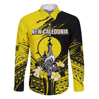 Personalised New Caledonia Day Family Matching Puletasi and Hawaiian Shirt Kanaky Flag Coat Of Arms Polynesian Pattern LT05 Dad's Shirt - Long Sleeve Yellow - Polynesian Pride