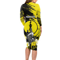 Personalised New Caledonia Day Long Sleeve Bodycon Dress Kanaky Flag Coat Of Arms Polynesian Pattern LT05 - Polynesian Pride