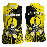 Personalised New Caledonia Day Women Sleeveless Polo Shirt Kanaky Flag Coat Of Arms Polynesian Pattern LT05 - Polynesian Pride