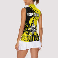 Personalised New Caledonia Day Women Sleeveless Polo Shirt Kanaky Flag Coat Of Arms Polynesian Pattern LT05 - Polynesian Pride