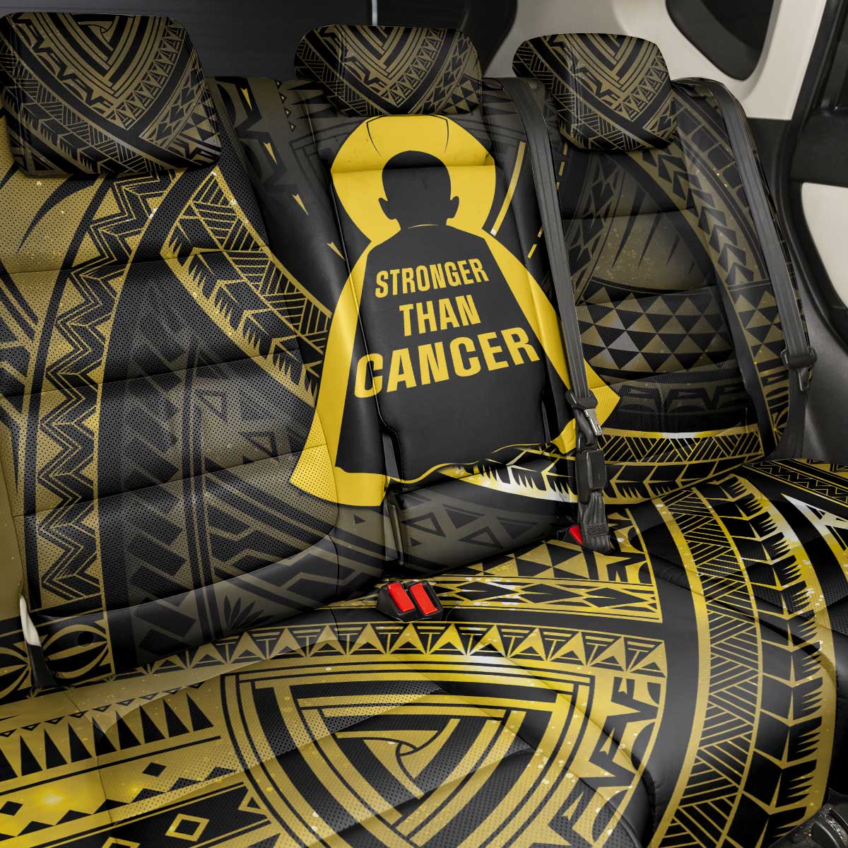Polynesia Childhood Cancer Awareness Back Car Seat Cover You Are Stronger Than Cancer LT05 - Polynesian Pride