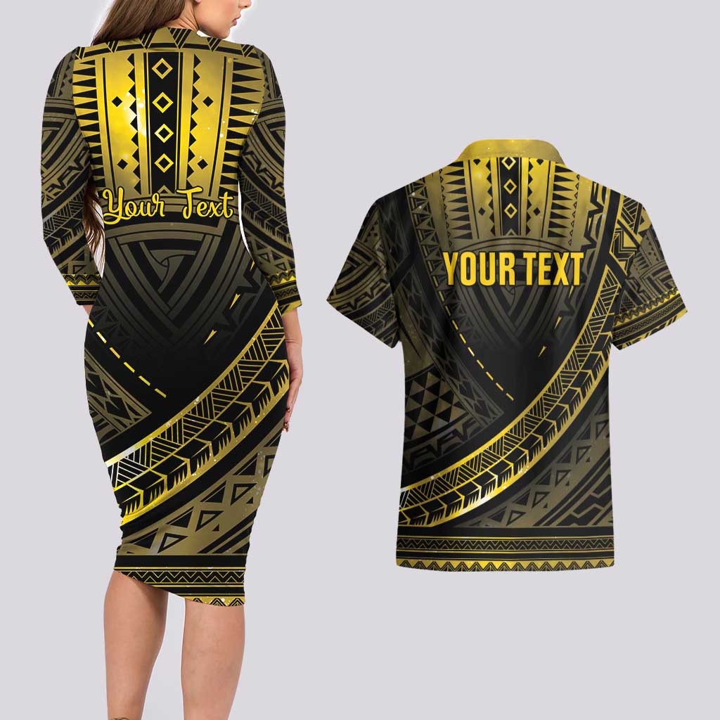 Personalised Polynesia Childhood Cancer Awareness Couples Matching Long Sleeve Bodycon Dress and Hawaiian Shirt You Are Stronger Than Cancer LT05 - Polynesian Pride