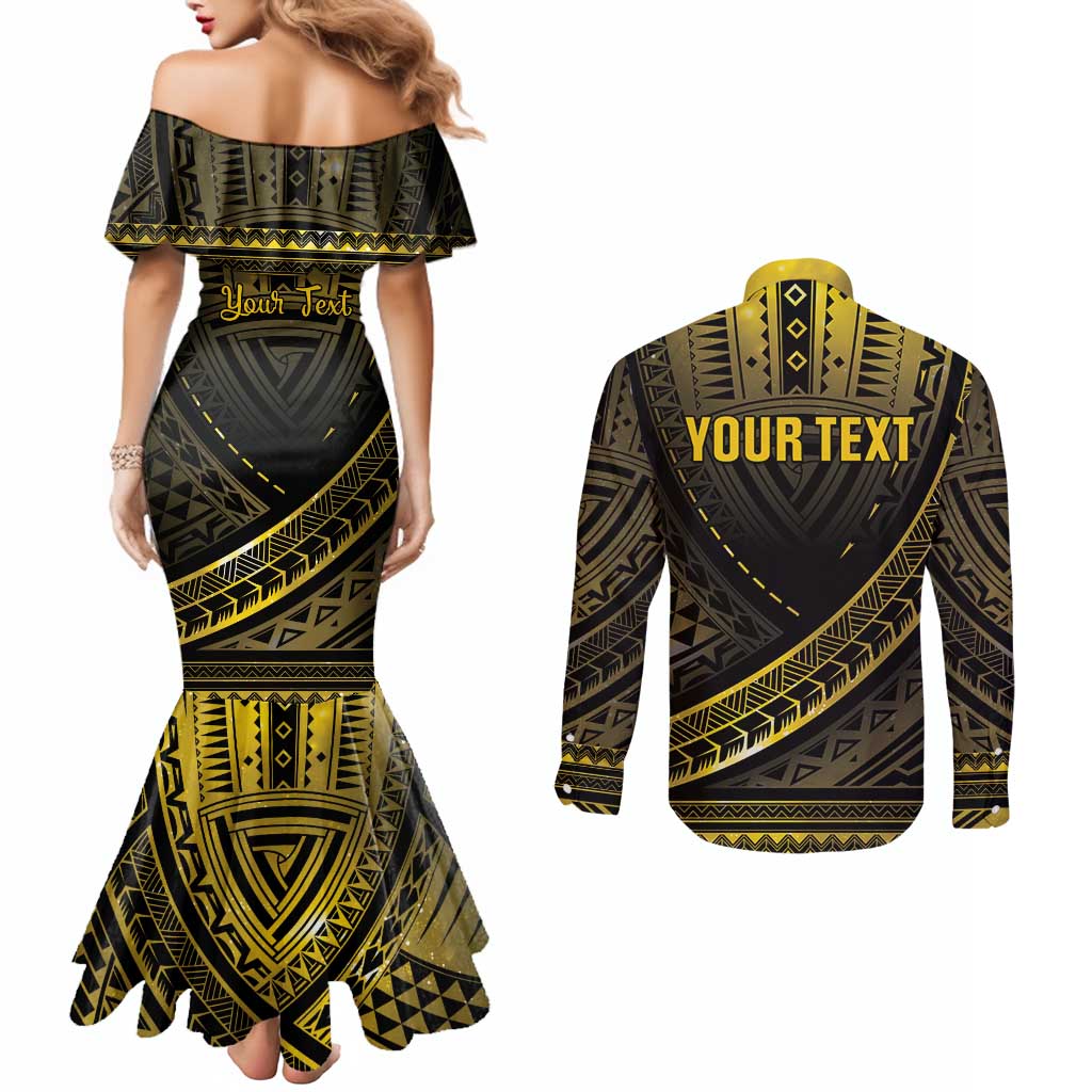Personalised Polynesia Childhood Cancer Awareness Couples Matching Mermaid Dress and Long Sleeve Button Shirt You Are Stronger Than Cancer LT05 - Polynesian Pride