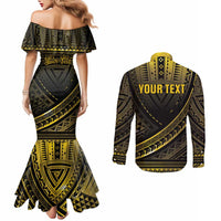 Personalised Polynesia Childhood Cancer Awareness Couples Matching Mermaid Dress and Long Sleeve Button Shirt You Are Stronger Than Cancer LT05 - Polynesian Pride