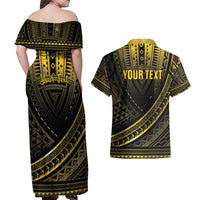Personalised Polynesia Childhood Cancer Awareness Couples Matching Off Shoulder Maxi Dress and Hawaiian Shirt You Are Stronger Than Cancer LT05 - Polynesian Pride