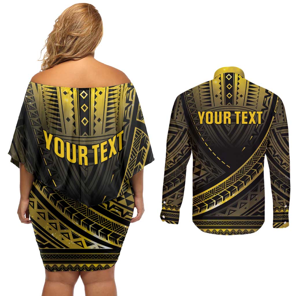 Personalised Polynesia Childhood Cancer Awareness Couples Matching Off Shoulder Short Dress and Long Sleeve Button Shirt You Are Stronger Than Cancer LT05 - Polynesian Pride