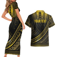 Personalised Polynesia Childhood Cancer Awareness Couples Matching Short Sleeve Bodycon Dress and Hawaiian Shirt You Are Stronger Than Cancer LT05 - Polynesian Pride