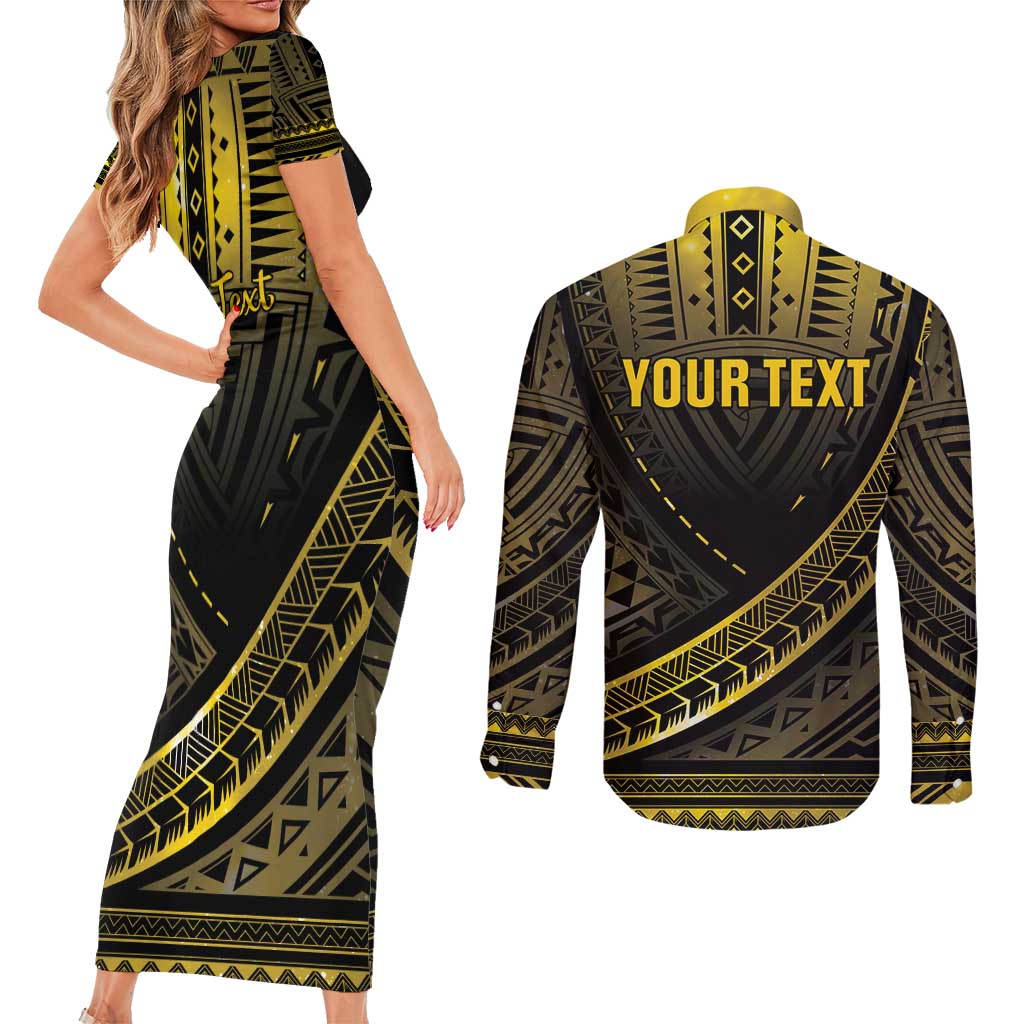 Personalised Polynesia Childhood Cancer Awareness Couples Matching Short Sleeve Bodycon Dress and Long Sleeve Button Shirt You Are Stronger Than Cancer LT05 - Polynesian Pride