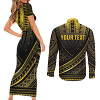 Personalised Polynesia Childhood Cancer Awareness Couples Matching Short Sleeve Bodycon Dress and Long Sleeve Button Shirt You Are Stronger Than Cancer LT05 - Polynesian Pride